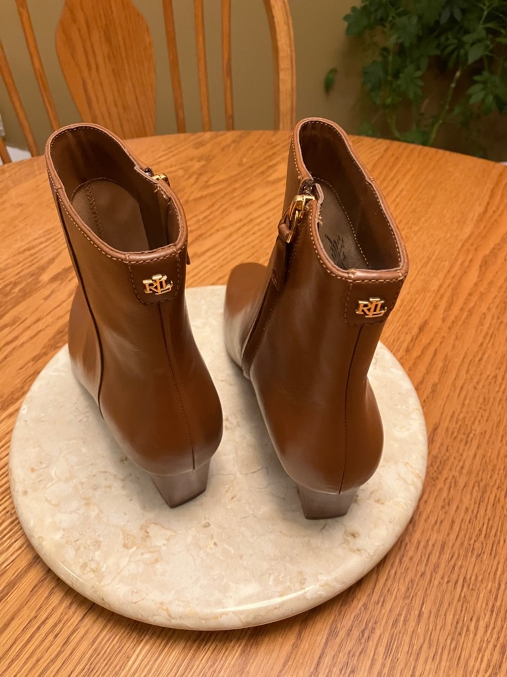 Ralph Lauren Willa Tan Leather Zip Ankle Booties - Picture 7 of 8